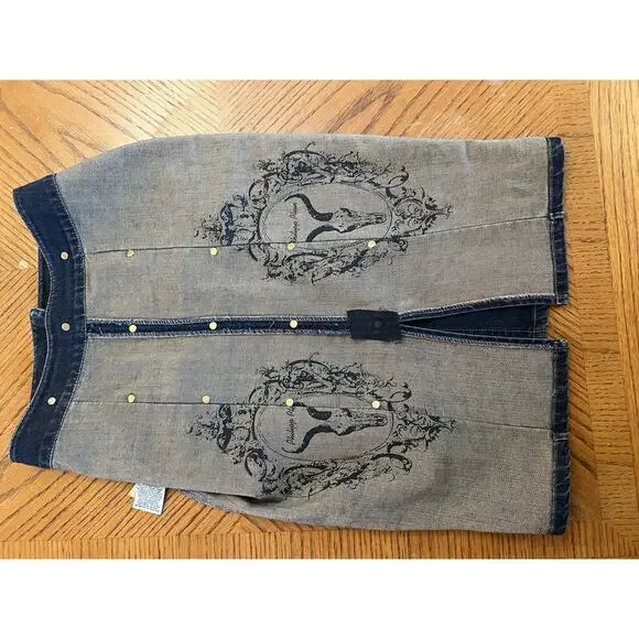 Philipp Plein Women's Denim Pencil Skirt Button front Military Sz M knee length - Picture 9 of 11